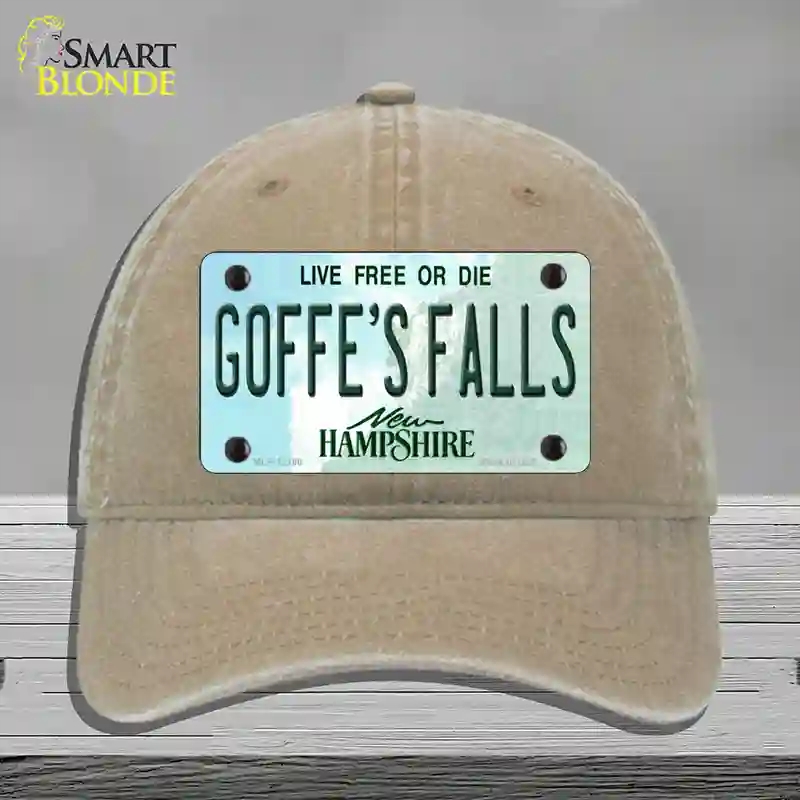 HAT09-MLP-12166 Goffes Falls   Hampshire Novelty License Plate Hat, Unconstructed Cotton - Khaki