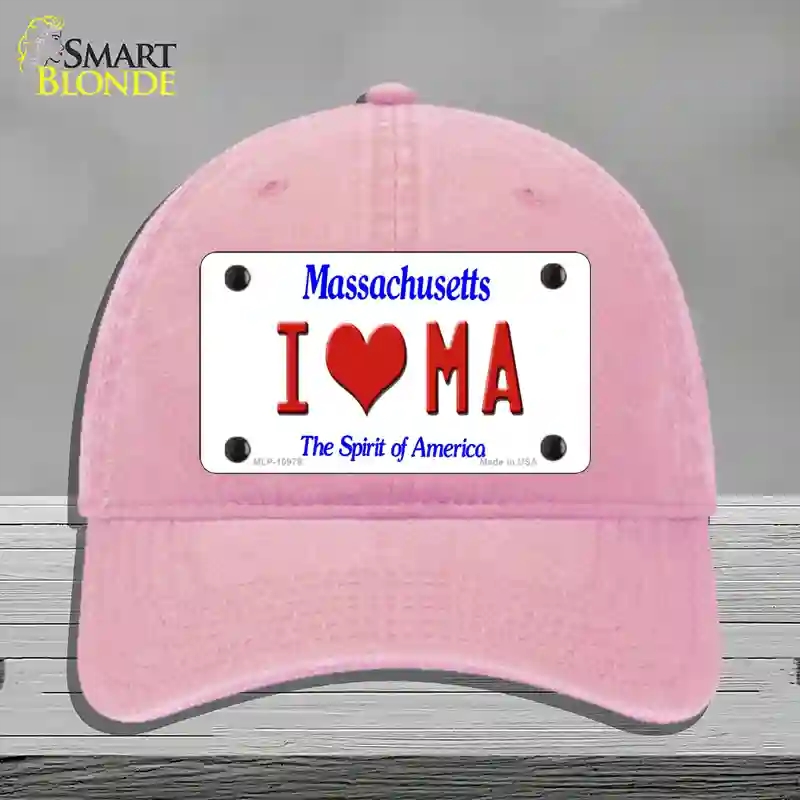 HAT12-MLP-10979 I Love Massachusetts Novelty License Plate Hat, Unconstructed Cotton - Pink