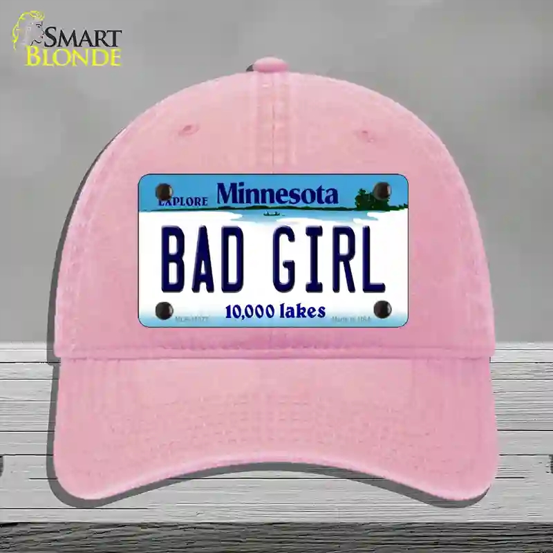 HAT12-MLP-11077 Bad Girl Minnesota State Novelty License Plate Hat, Unconstructed Cotton - Pink