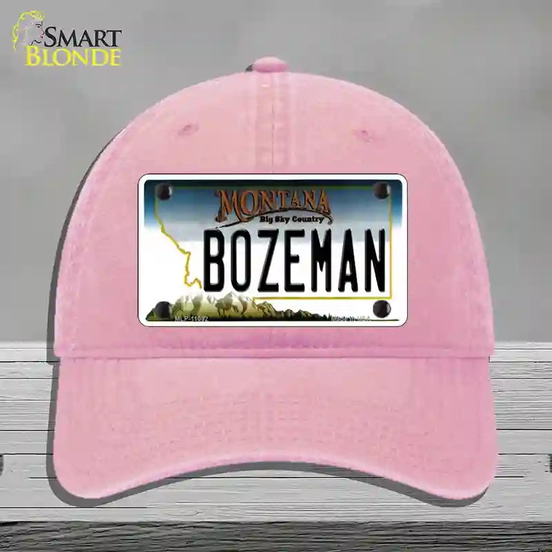 HAT12-MLP-11092 Bozeman Montana State Novelty License Plate Hat, Unconstructed Cotton - Pink