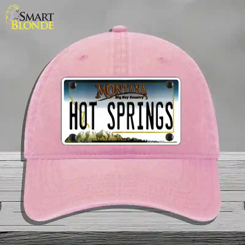 HAT12-MLP-11101 Hot Springs Montana State Novelty License Plate Hat, Unconstructed Cotton - Pink