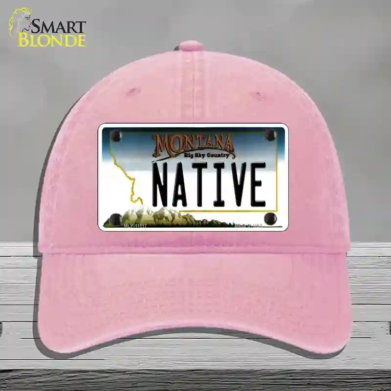 HAT12-MLP-11117 Native Montana State Novelty License Plate Hat, Unconstructed Cotton - Pink