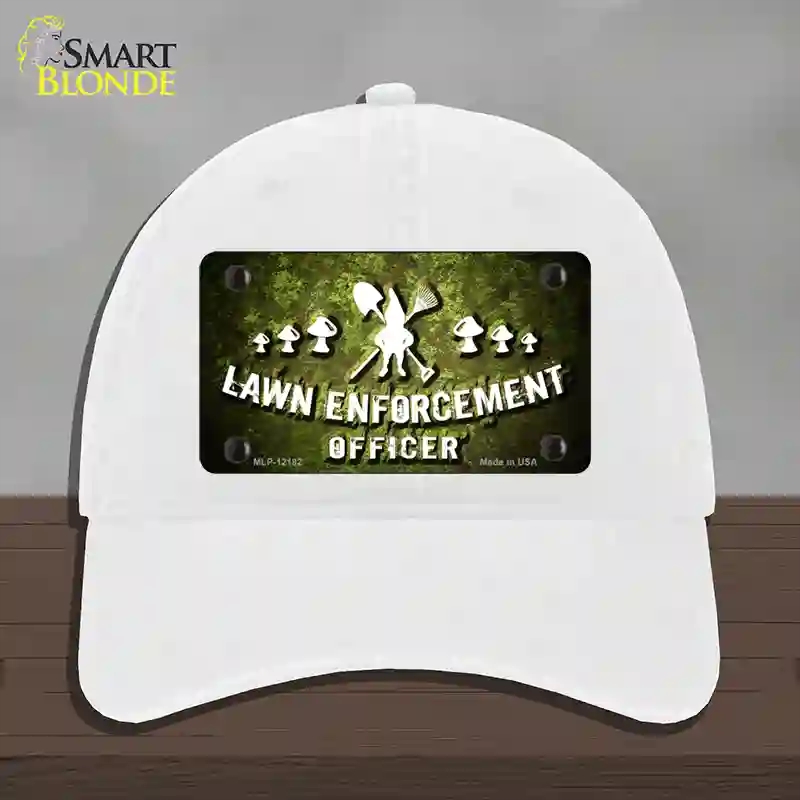 HAT14-MLP-12182 Lawn Enforcement Gnome Novelty License Plate Hat, Unconstructed Cotton - White