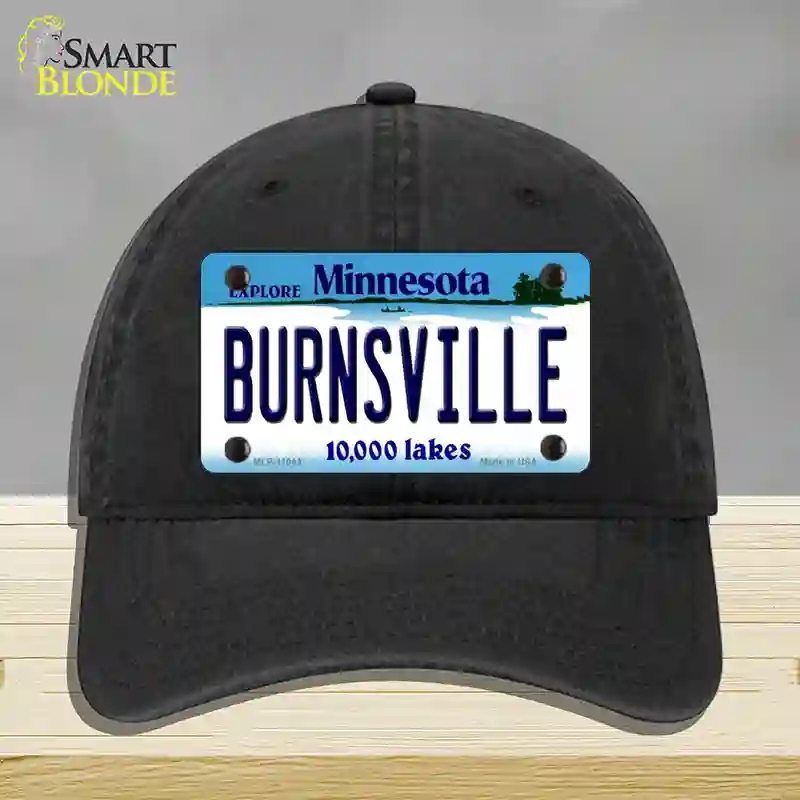 HAT07-MLP-11043 Burnsville Minnesota State Novelty License Plate Hat, Unconstructed Cotton - Black