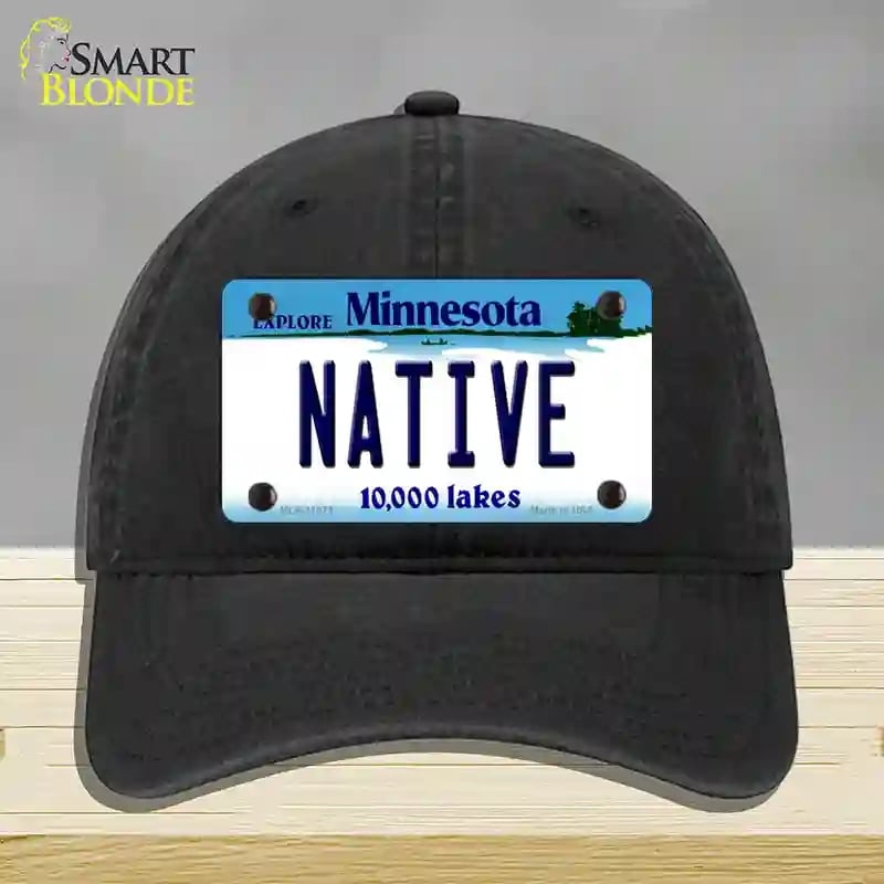 HAT07-MLP-11073 Native Minnesota State Novelty License Plate Hat, Unconstructed Cotton - Black