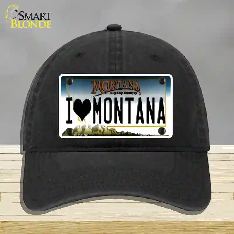 HAT07-MLP-11086 I Love Montana State Novelty License Plate Hat, Unconstructed Cotton - Black
