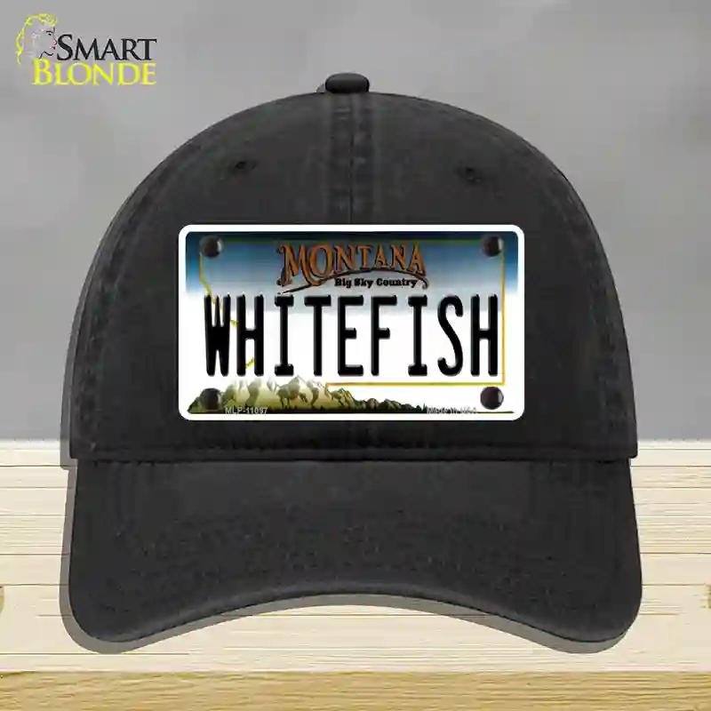 HAT07-MLP-11097 Whitefish Montana State Novelty License Plate Hat, Unconstructed Cotton - Black
