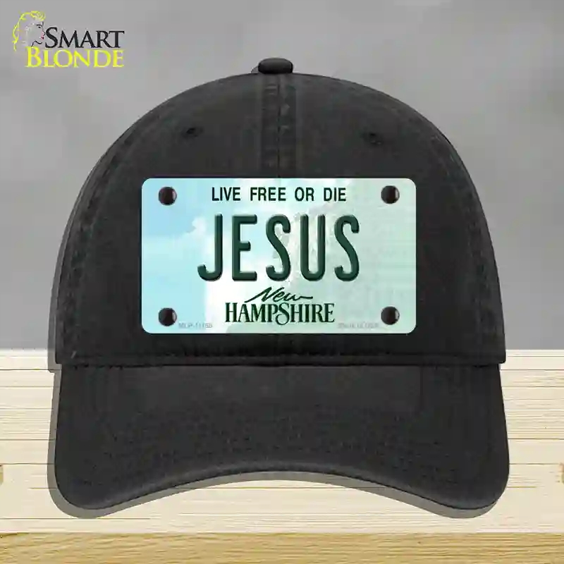 HAT07-MLP-11158 Jesus   Hampshire State Novelty License Plate Hat, Unconstructed Cotton - Black