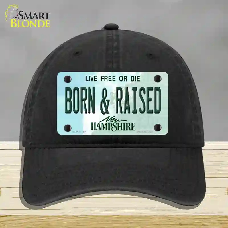 HAT07-MLP-11169 Born & Raised   Hampshire State Novelty License Plate Hat, Unconstructed Cotton - Black