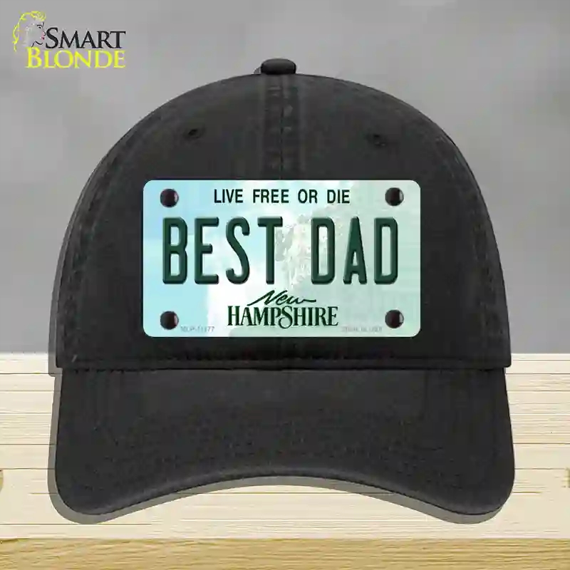 HAT07-MLP-11177 Best Dad   Hampshire State Novelty License Plate Hat, Unconstructed Cotton - Black