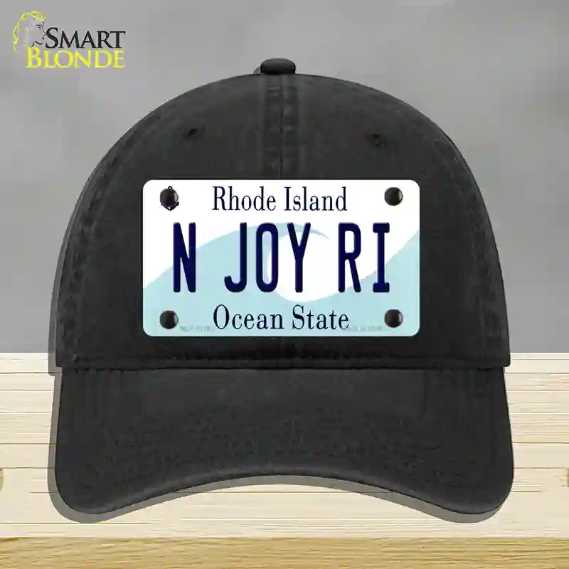 HAT07-MLP-11181 N Joy RI Rhode Island State Novelty License Plate Hat, Unconstructed Cotton - Black