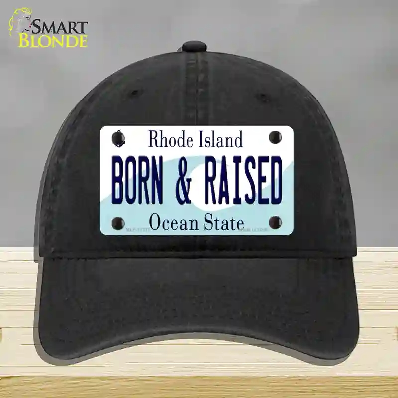 HAT07-MLP-11217 Born & Raised Rhode Island State Novelty License Plate Hat, Unconstructed Cotton - Black