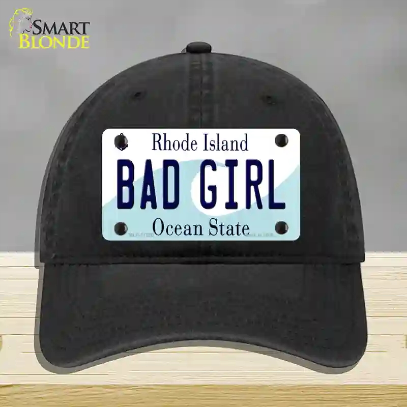 HAT07-MLP-11220 Bad Girl Rhode Island State Novelty License Plate Hat, Unconstructed Cotton - Black