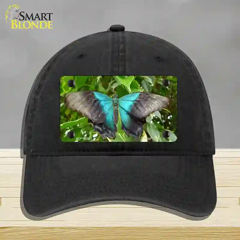 HAT07-MLP-11237 Butterfly Blue & Black Novelty License Plate Hat, Unconstructed Cotton - Black