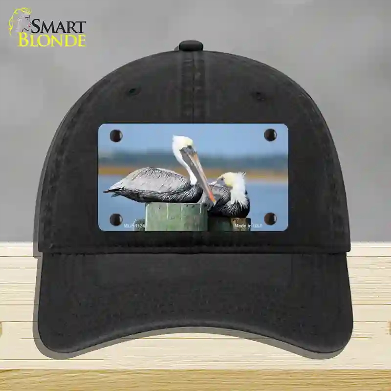 HAT07-MLP-11240 Pelican Two on Pier Novelty License Plate Hat, Unconstructed Cotton - Black