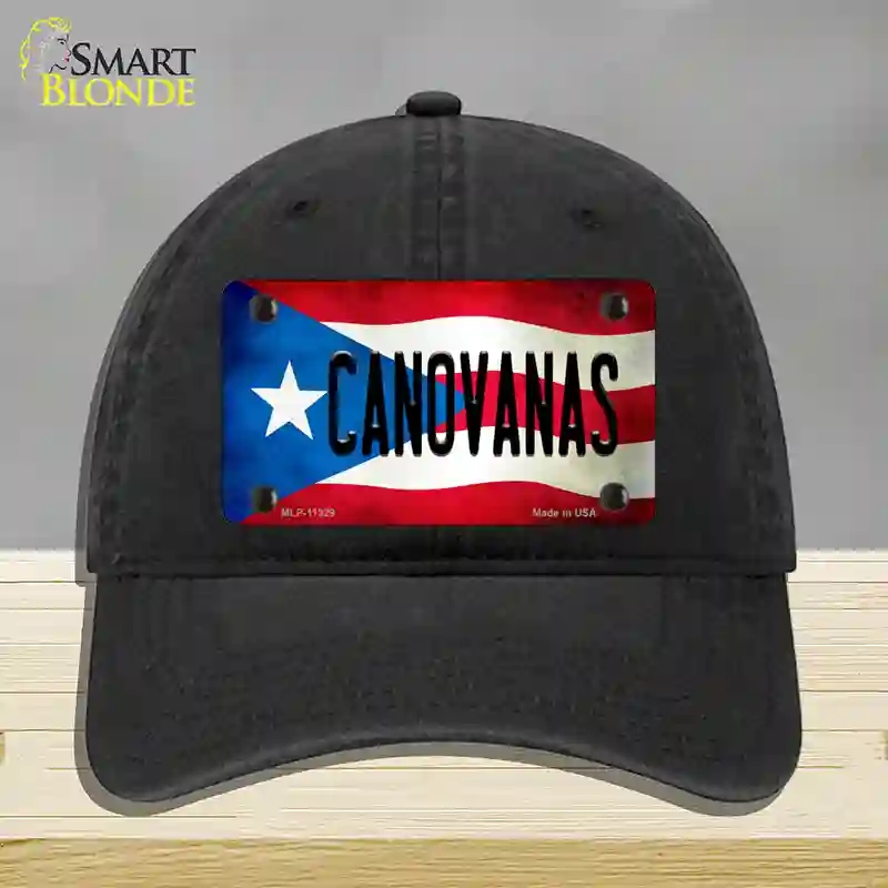 HAT07-MLP-11329 Canovanas Puerto Rico Flag Novelty License Plate Hat, Unconstructed Cotton - Black