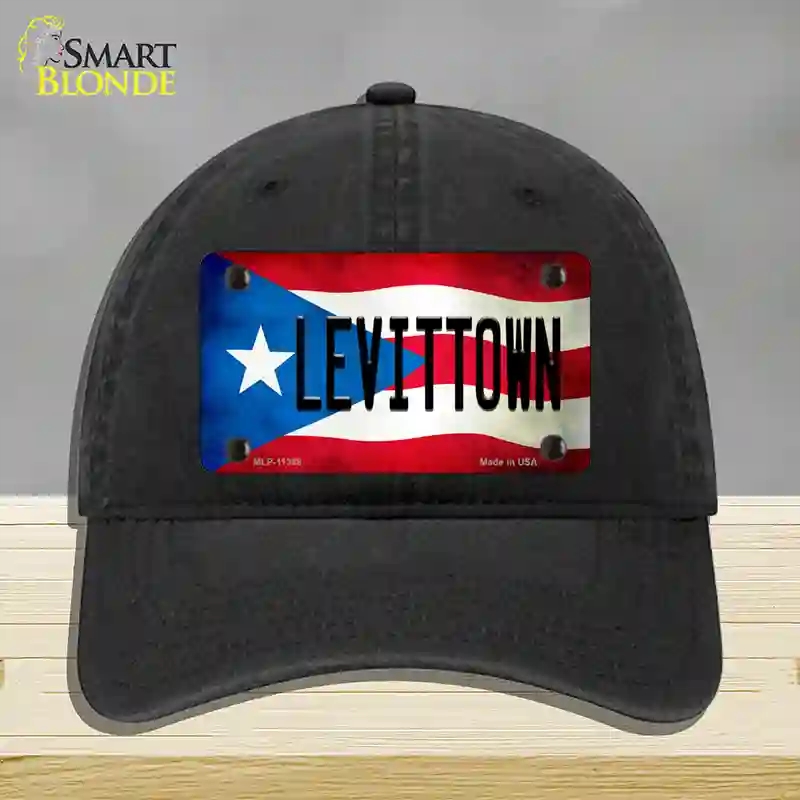 HAT07-MLP-11398 Levittown Puerto Rico Flag Novelty License Plate Hat, Unconstructed Cotton - Black
