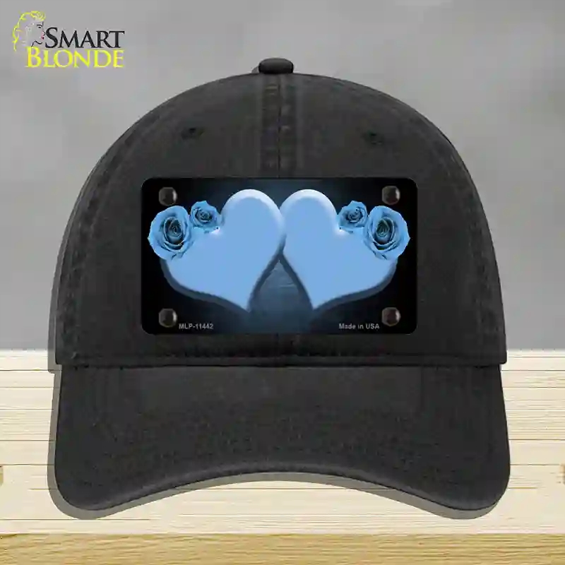 HAT07-MLP-11442 Hearts Over Roses in Light Blue Novelty License Plate Hat, Unconstructed Cotton - Black