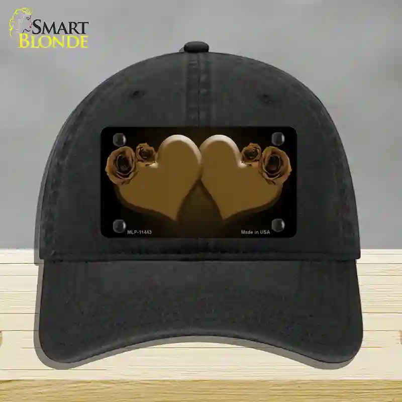 HAT07-MLP-11443 Hearts Over Roses in Brown Novelty License Plate Hat, Unconstructed Cotton - Black