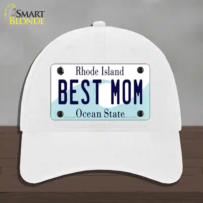 HAT14-MLP-11221 Best Mom Rhode Island State Novelty License Plate Hat, Unconstructed Cotton - White