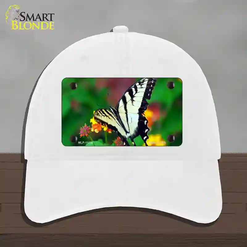 HAT14-MLP-11236 Butterfly Black & White Novelty License Plate Hat, Unconstructed Cotton - White