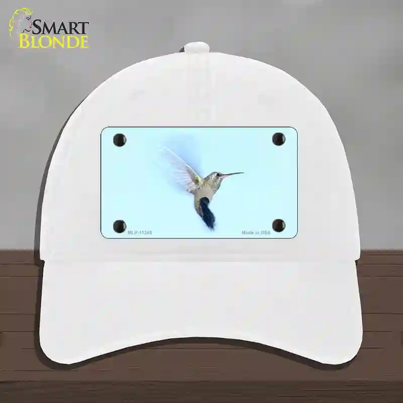 HAT14-MLP-11245 Hummingbird in Flight, Blue Novelty License Plate Hat - Unconstructed Cotton - White