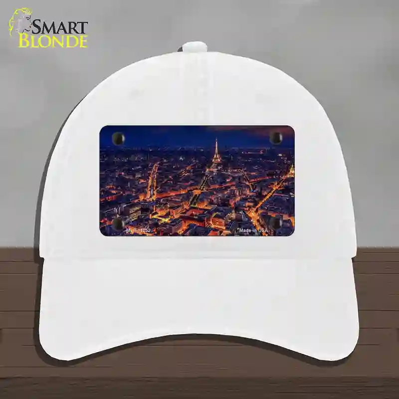 HAT14-MLP-11252 Paris At Night Eiffel Tower in Center Novelty License Plate Hat, Unconstructed Cotton - White