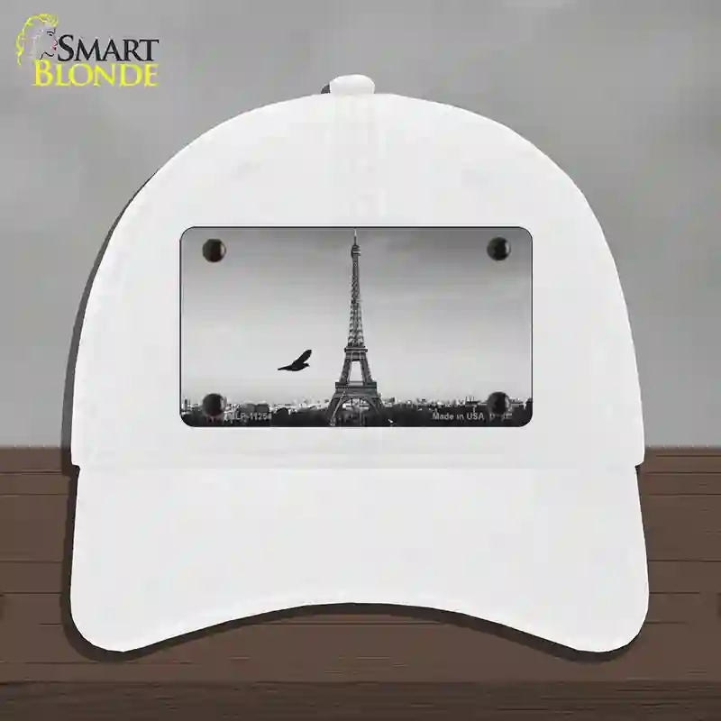 HAT14-MLP-11254 Eiffel Tower Black & White with Bird Novelty License Plate Hat, Unconstructed Cotton - White