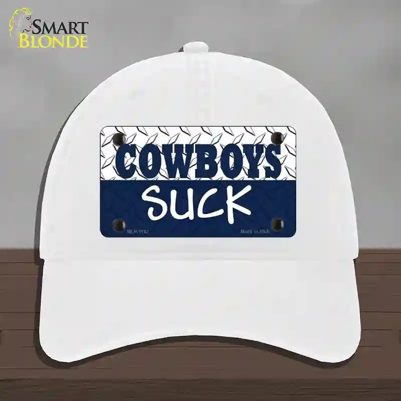 HAT14-MLP-1132 Cowboys Suck Novelty License Plate Hat, Unconstructed Cotton - White