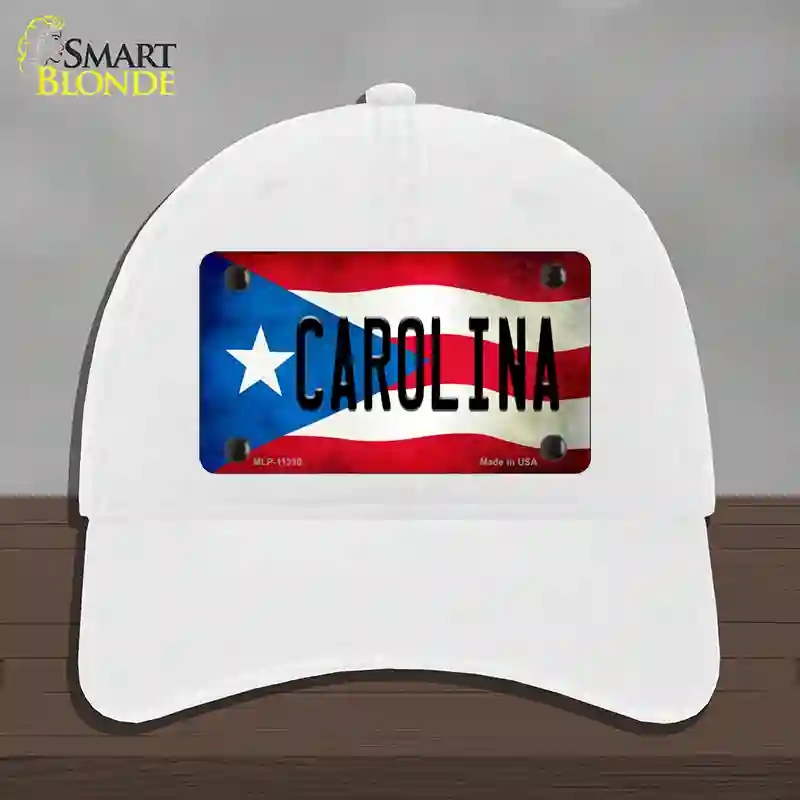 HAT14-MLP-11330 Carolina Puerto Rico Flag Novelty License Plate Hat, Unconstructed Cotton - White