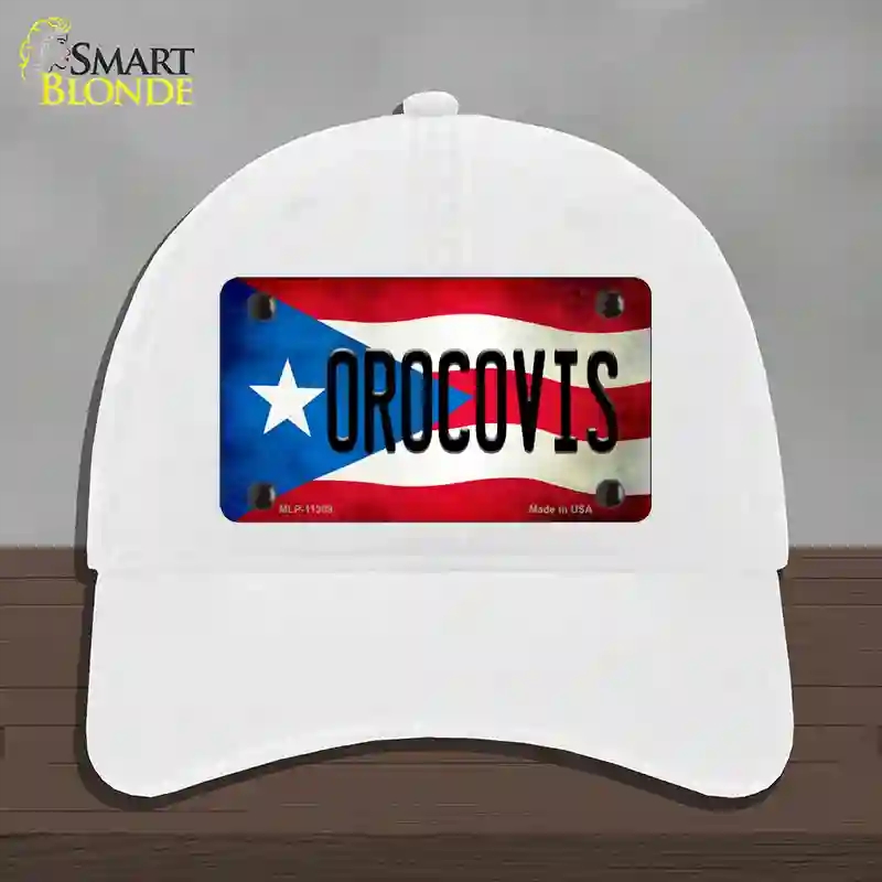 HAT14-MLP-11369 Orocovis Puerto Rico Flag Novelty License Plate Hat, Unconstructed Cotton - White