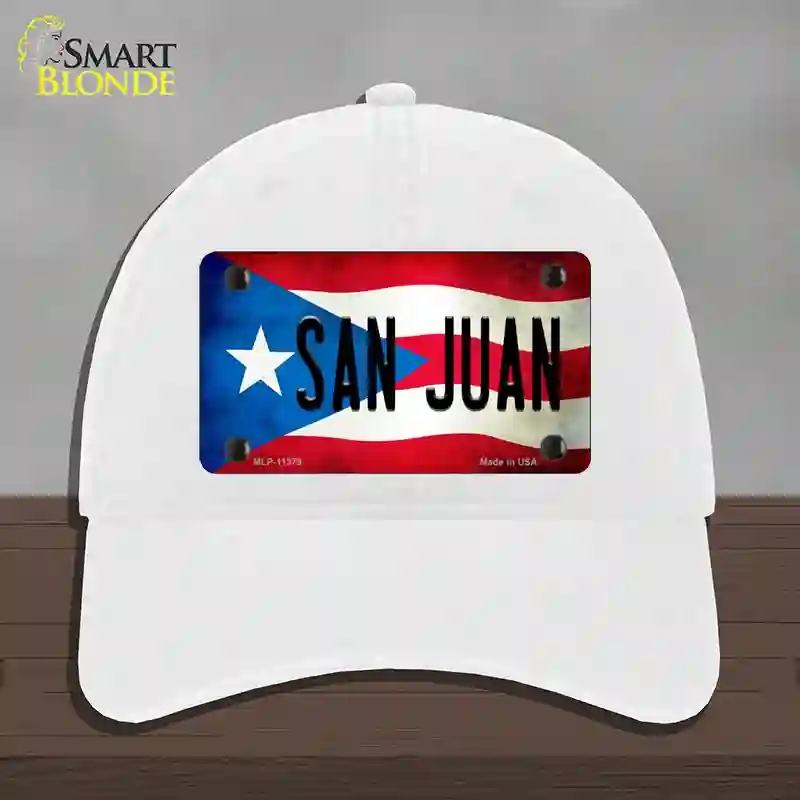 HAT14-MLP-11379 San Juan Puerto Rico Flag Novelty License Plate Hat, Unconstructed Cotton - White
