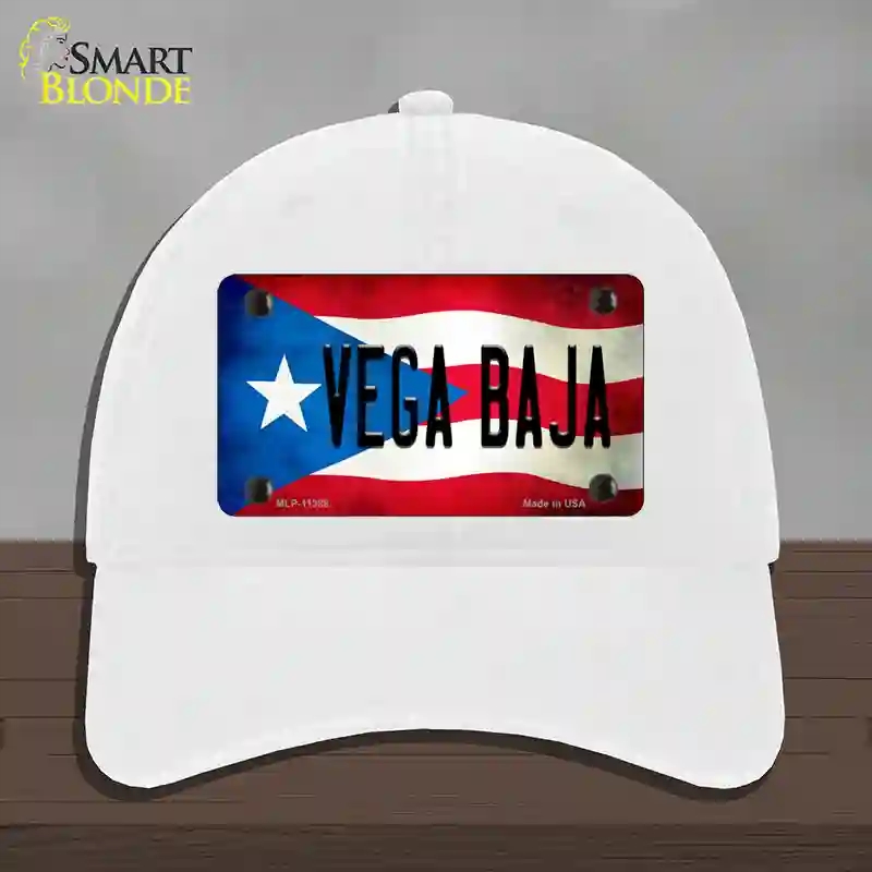 HAT14-MLP-11388 Vega Baja Puerto Rico Flag Novelty License Plate Hat, Unconstructed Cotton - White