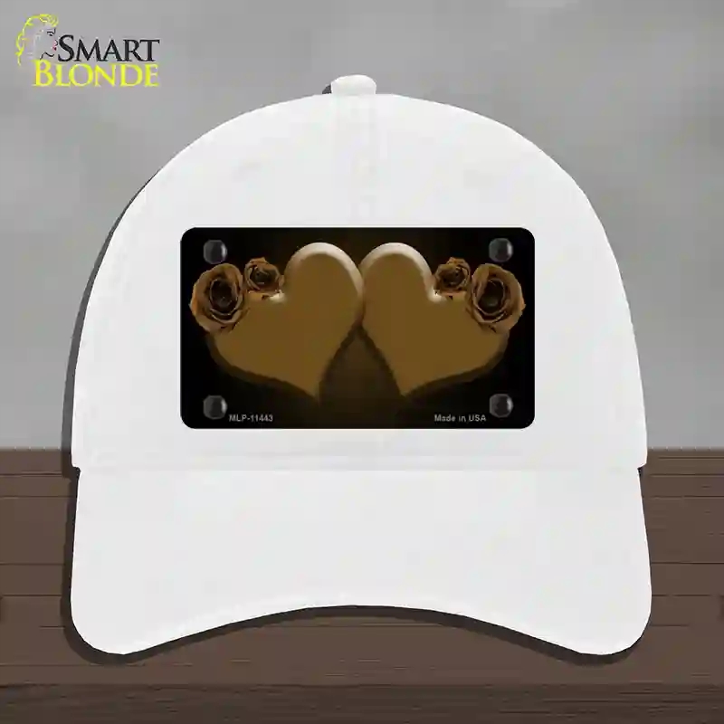 HAT14-MLP-11443 Hearts Over Roses in Brown Novelty License Plate Hat, Unconstructed Cotton - White