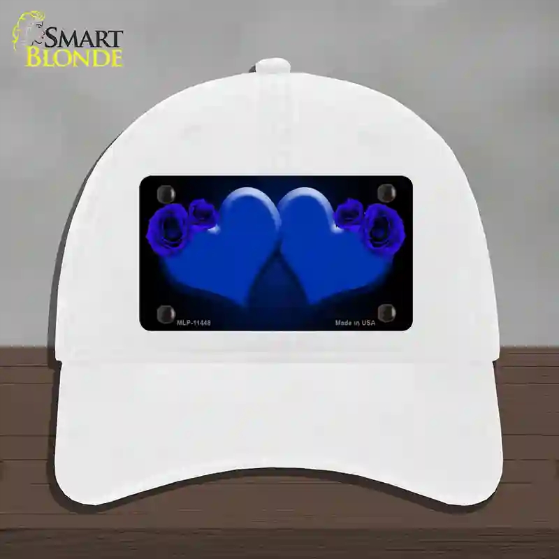 HAT14-MLP-11448 Hearts Over Roses in Blue Novelty License Plate Hat, Unconstructed Cotton - White