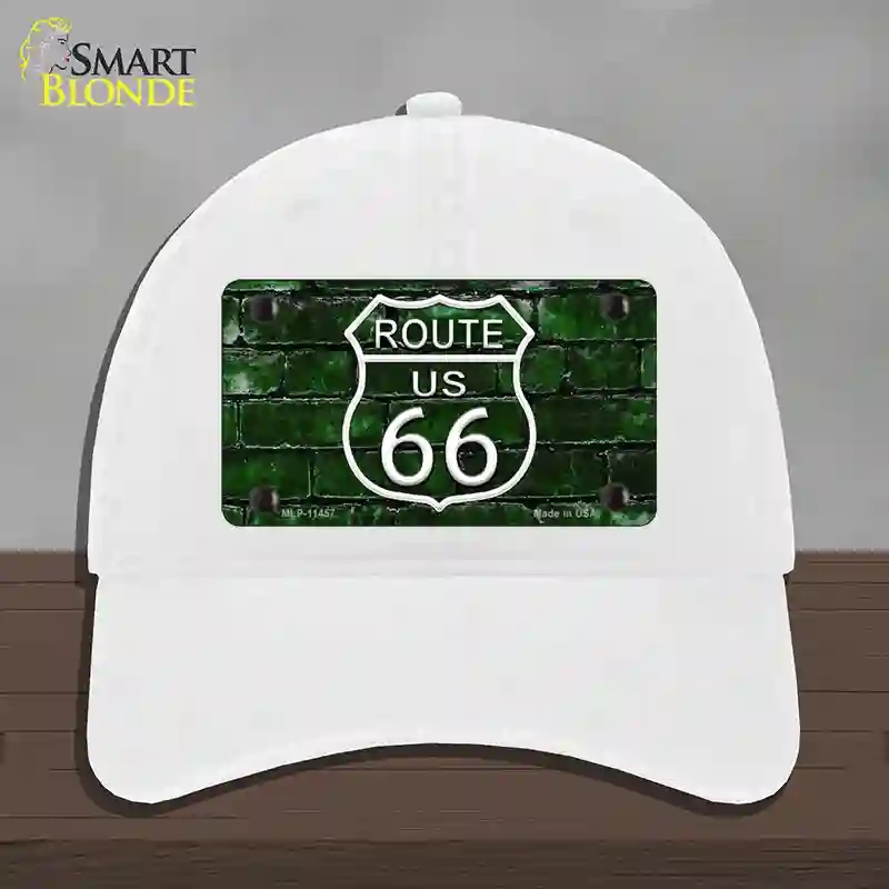 HAT14-MLP-11457 Route 66 Green Brick Wall Novelty License Plate Hat, Unconstructed Cotton - White