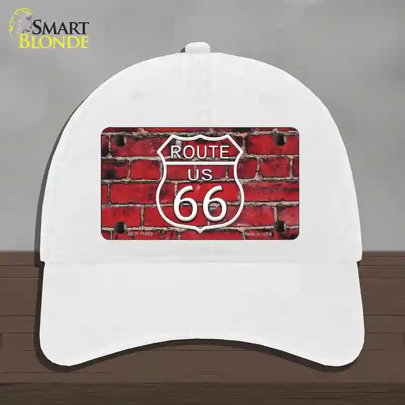 HAT14-MLP-11458 Route 66 Red Brick Wall Novelty License Plate Hat, Unconstructed Cotton - White