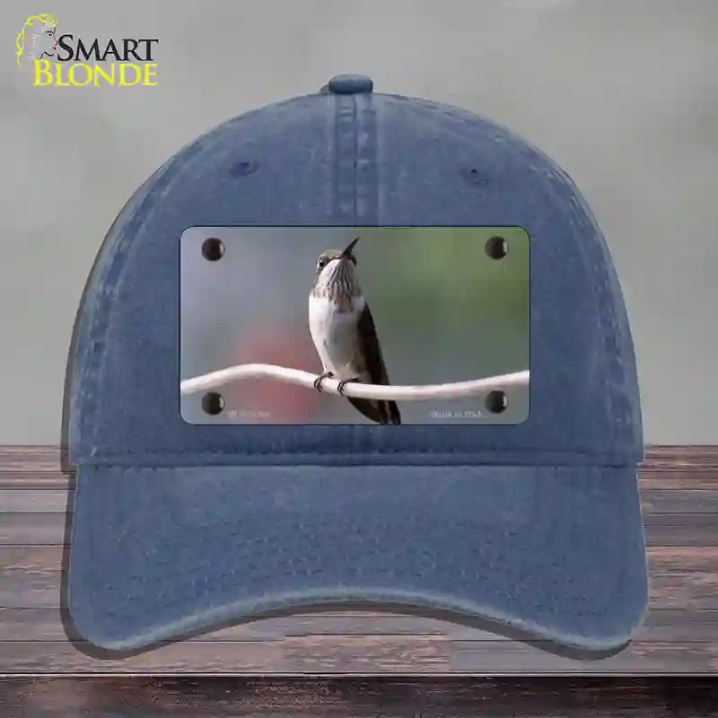 HAT11-MLP-11246 Hummingbird Perched on Branch Novelty License Plate Hat, Unconstructed Cotton - Navy