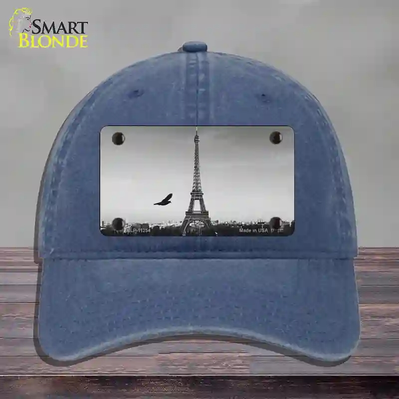 HAT11-MLP-11254 Eiffel Tower Black & White with Bird Novelty License Plate Hat, Unconstructed Cotton - Navy