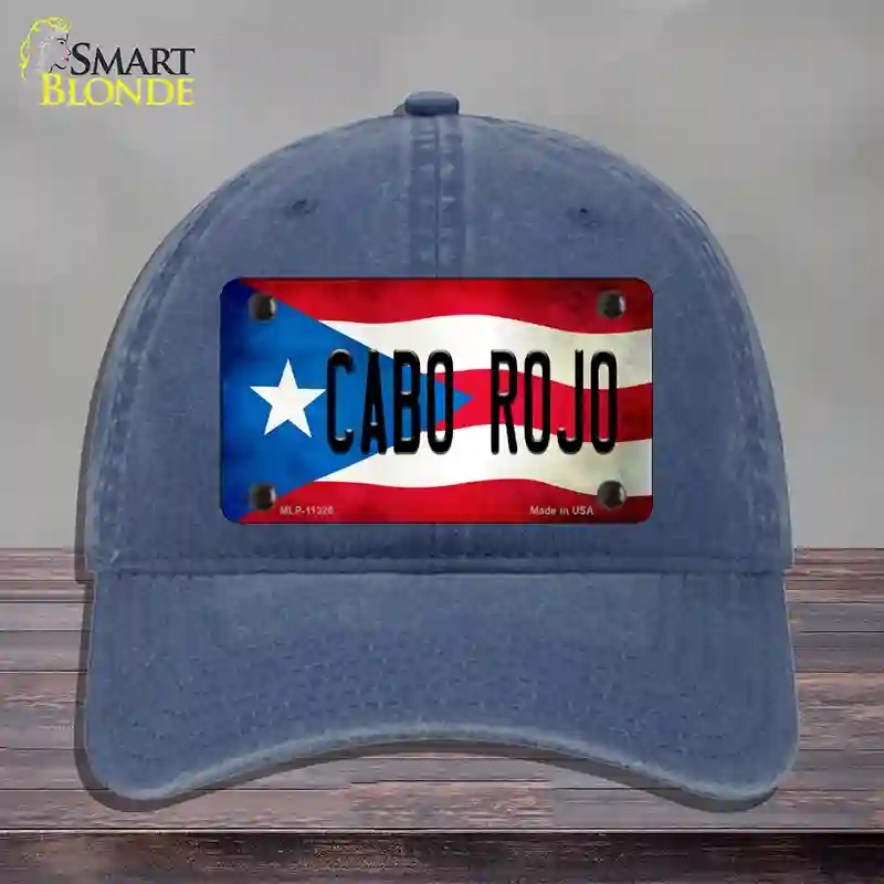 HAT11-MLP-11326 Cabo Rojo Puerto Rico Flag Novelty License Plate Hat, Unconstructed Cotton - Navy
