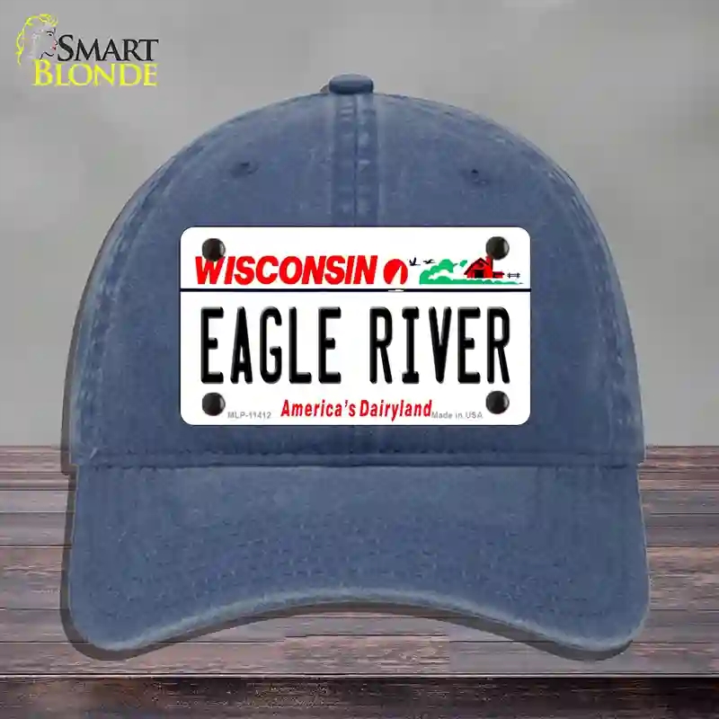 HAT11-MLP-11412 Eagle River Wisconsin Novelty License Plate Hat, Unconstructed Cotton - Navy
