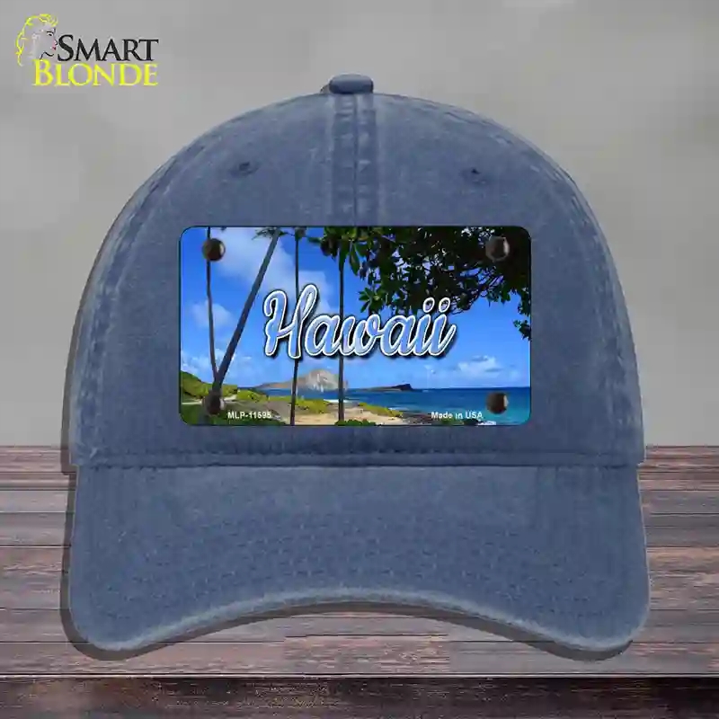 HAT11-MLP-11595 Hawaii Palm Trees State Novelty License Plate Hat, Unconstructed Cotton - Navy