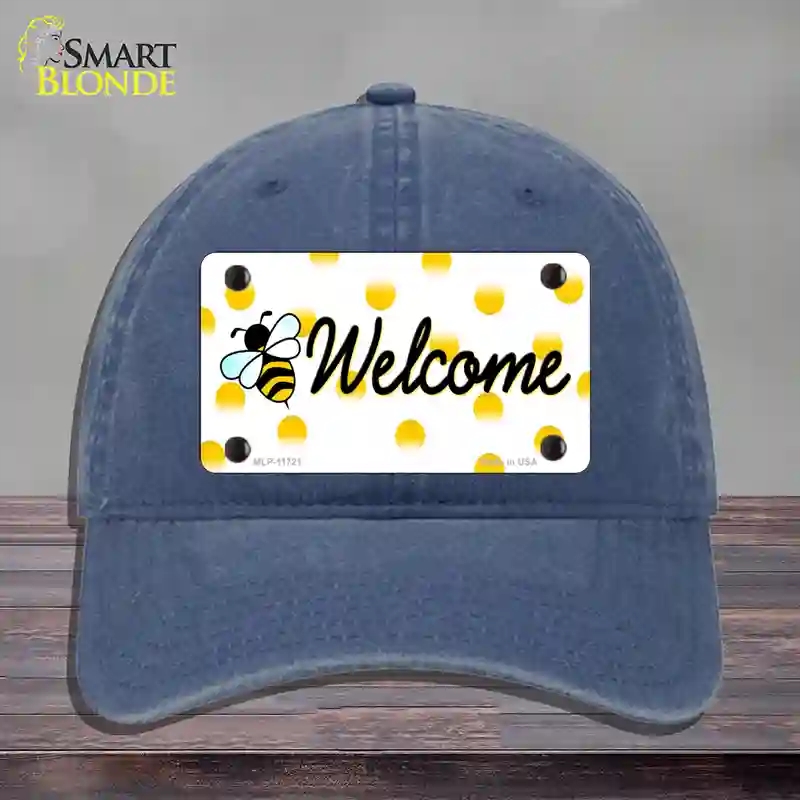 HAT11-MLP-11721 Welcome Bee Novelty License Plate Hat, Unconstructed Cotton - Navy