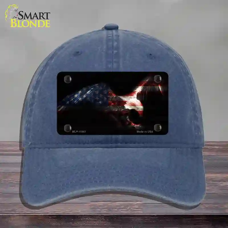 HAT11-MLP-11941 Eagle American Flag Novelty License Plate Hat, Unconstructed Cotton - Navy