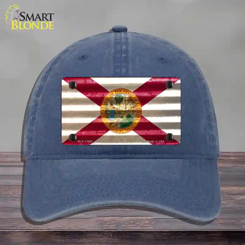 HAT11-MLP-11950 Florida Corrugated Flag Novelty License Plate Hat, Unconstructed Cotton - Navy