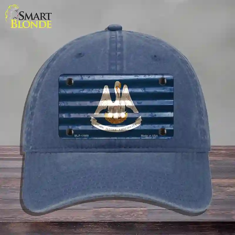 HAT11-MLP-11959 Louisiana Corrugated Flag Novelty License Plate Hat, Unconstructed Cotton - Navy