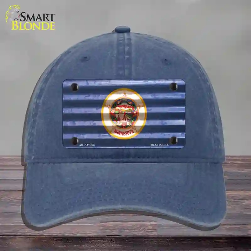 HAT11-MLP-11964 Minnesota Corrugated Flag Novelty License Plate Hat, Unconstructed Cotton - Navy