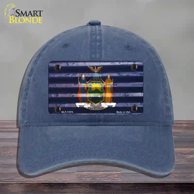 HAT11-MLP-11973   York Corrugated Flag Novelty License Plate Hat, Unconstructed Cotton - Navy