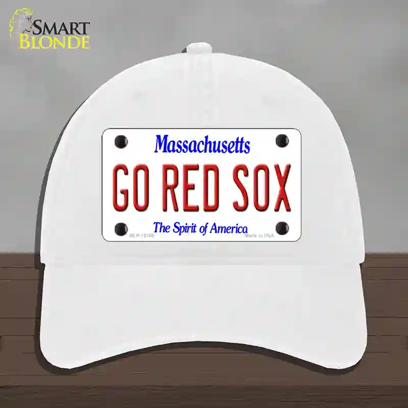 HAT14-MLP-12185 Go Red Sox Massachusetts Novelty License Plate Hat, Unconstructed Cotton - White