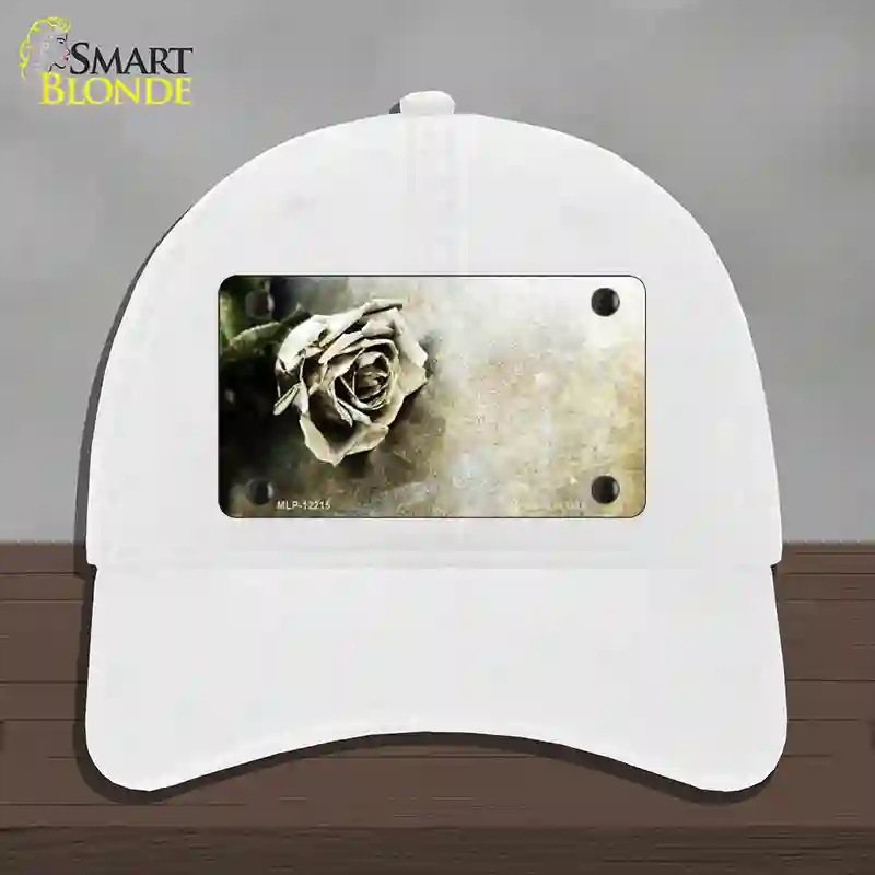 HAT14-MLP-12215 Black & White Rose Novelty License Plate Hat, Unconstructed Cotton - White